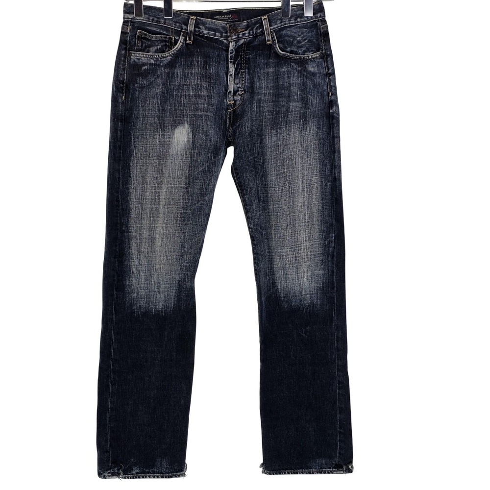 American Eagle Jeans Mens 34x34 Dark Wash Straight Leg Distressed Denim Casual - Picture 2 of 10